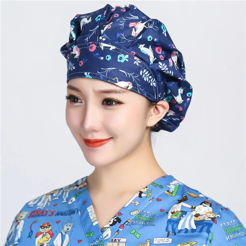 Women and men cotton printing hat hospital doctor pet clinic working hats medical scrubs nurse hats Hospital uniform hat