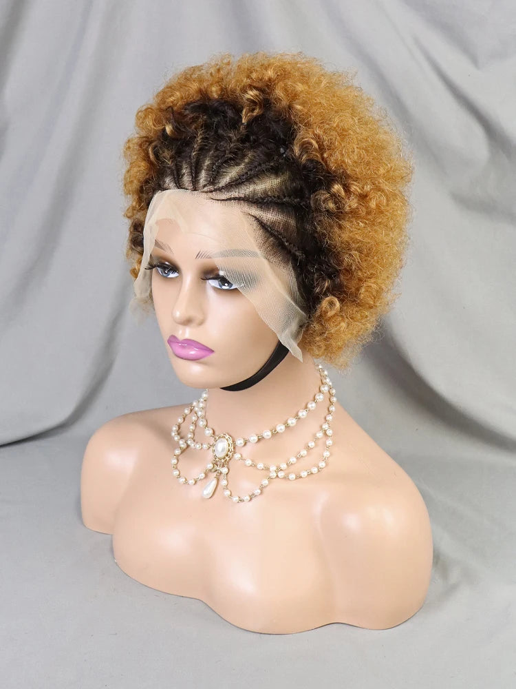 Pelucas Bob delanteras de cabello humano indio 99j listas para enviar pelucas pre-trenzas para mujeres africanas 13x4 Peluca Pixie rizada corta de encaje frontal
