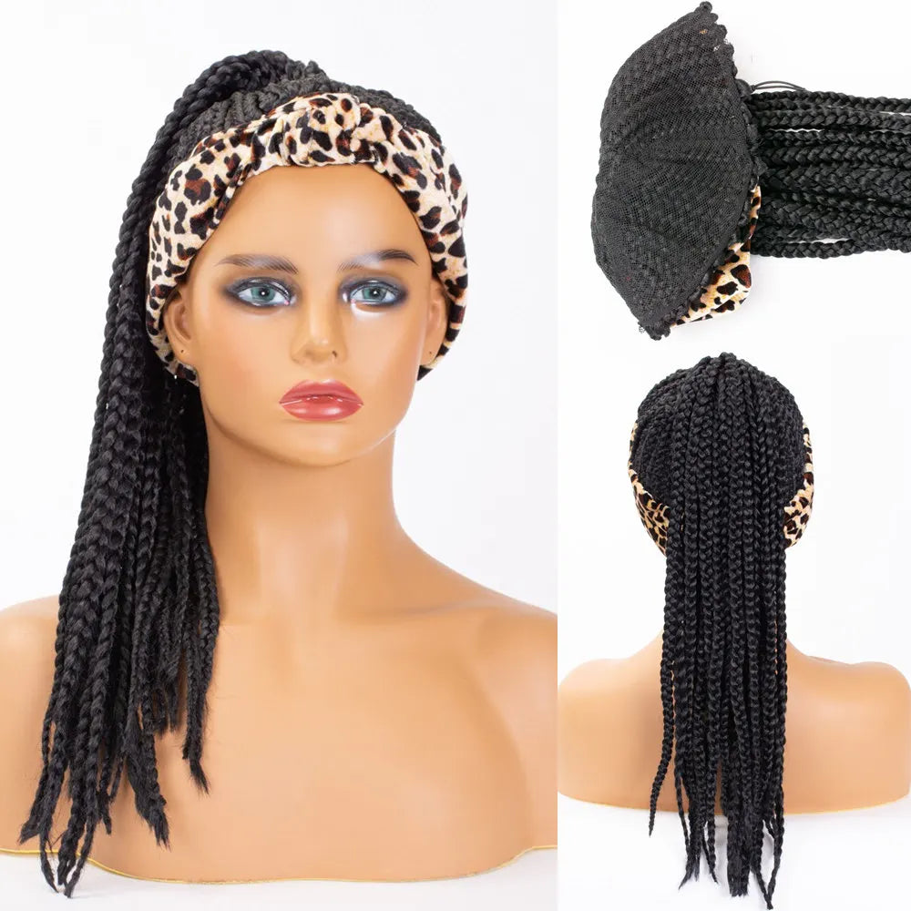 SQRDGQ Pelucas de diadema sintéticas para mujer, pelucas largas de trenzas de caja, para mujeres negras, trenzas africanas, peluca de mujer negra natural y marrón