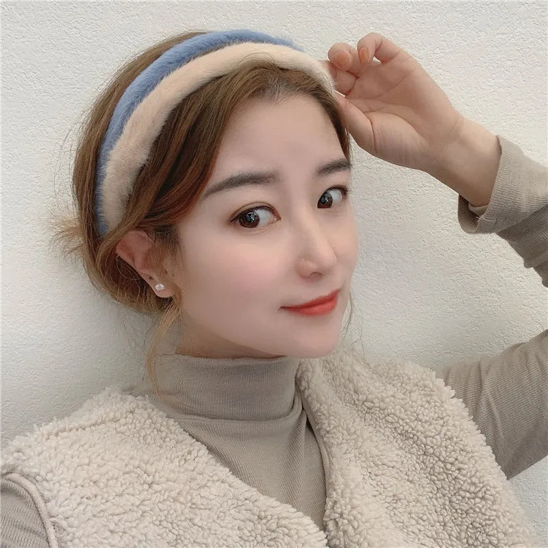 Warm Imitate Rabbit fur Headband For Women Thicken Plush Wide Hair Hoop Sweet Hair Bands For Girls Bezel New Hair Accessories