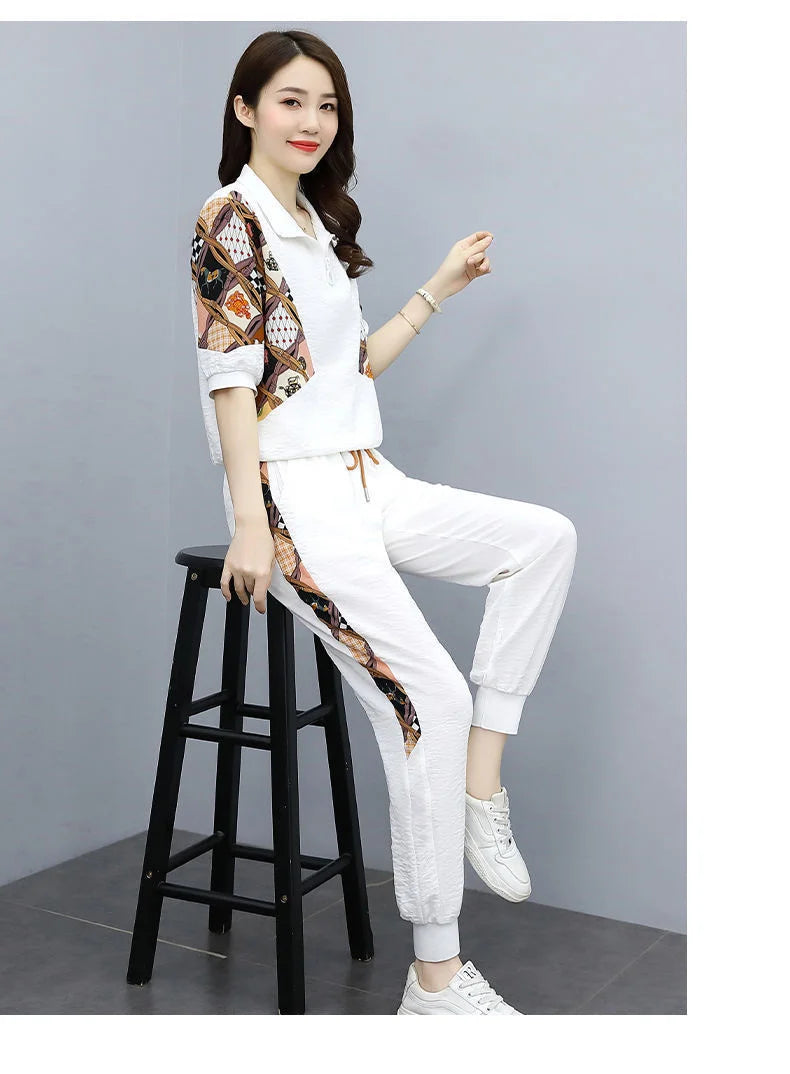 Women's Fashion Pencil Pant Suit New Summer Leisure Clothing Foreign Style Crop Top Two Piece Set Women Leggings Tracksuit