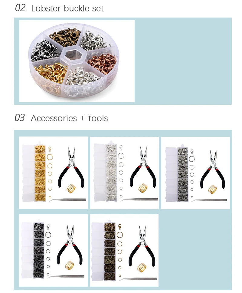 A Set Jewelry Findings Tool Set Open Jump Rings,Jewelry Pliers, Lobster Clasps hooks, jewelry tweezers Jewelry Making Supplies