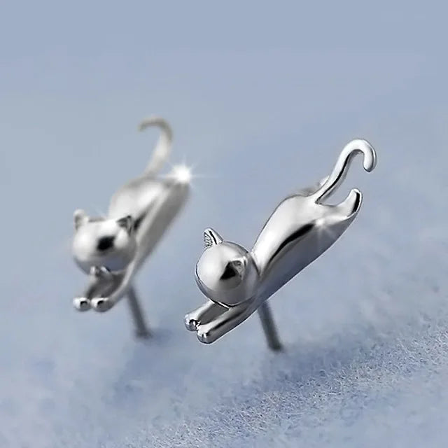 Wedding Bridal Jewelry Sets for Women 925 Sterling Silver Cute Cat Earrings Long Chain Necklaces Pendant Party Gifts