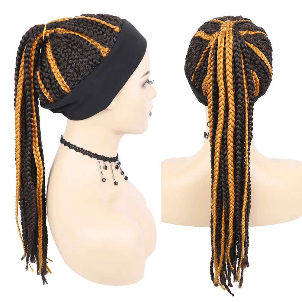 SQRDGQ Pelucas de diadema sintéticas para mujer, pelucas largas de trenzas de caja, para mujeres negras, trenzas africanas, peluca de mujer negra natural y marrón