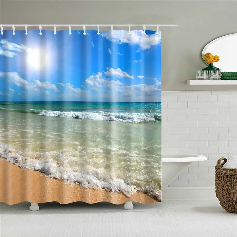 Cortinas de ducha lavables, diseño de playa, 120x180, paisaje digital 3D, estampado, impermeable, para baño, tela de poliéster