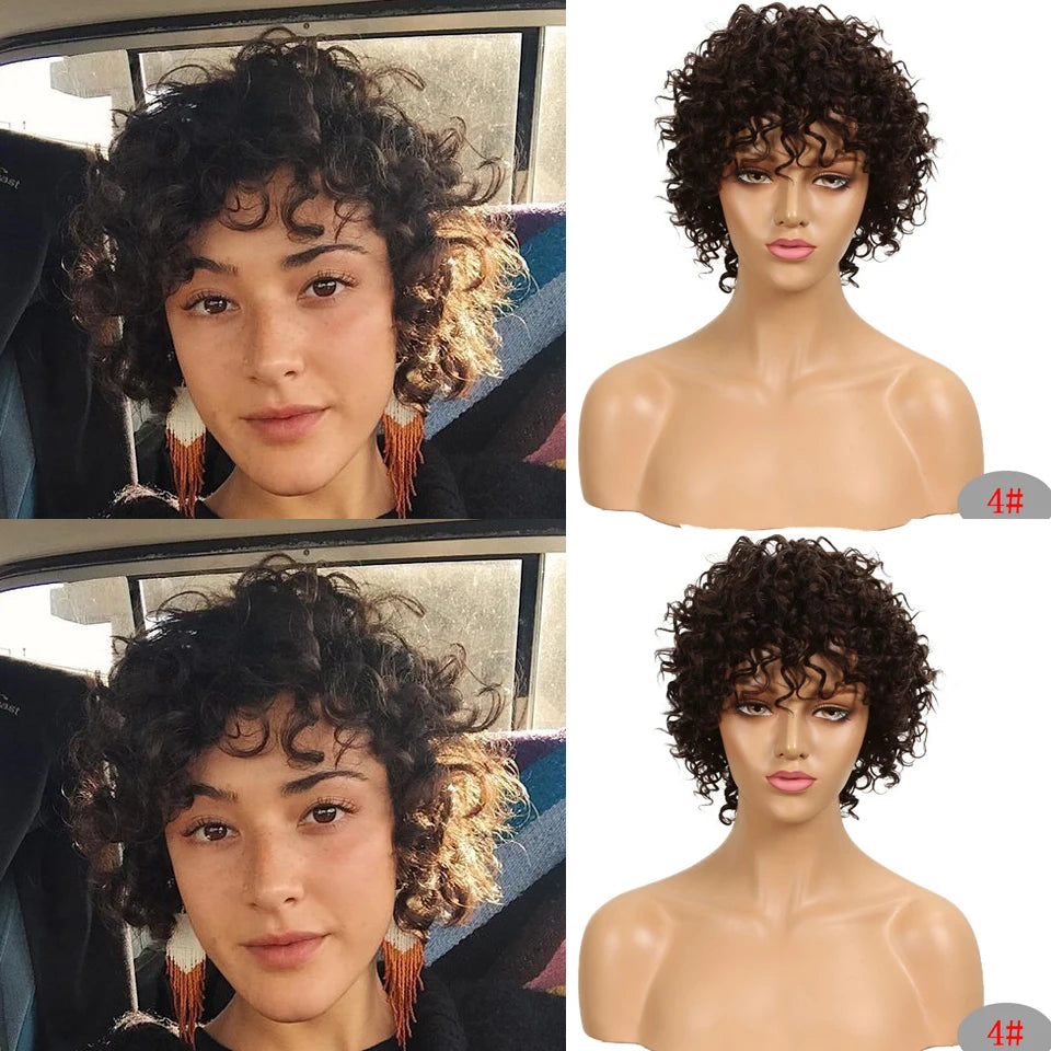 Pelucas baratas de cabello humano rojo para mujeres negras, Pelucas rizadas cortas Bob brasileñas Ombre marrones 99J, Pelucas Remy de cabello humano hechas a máquina