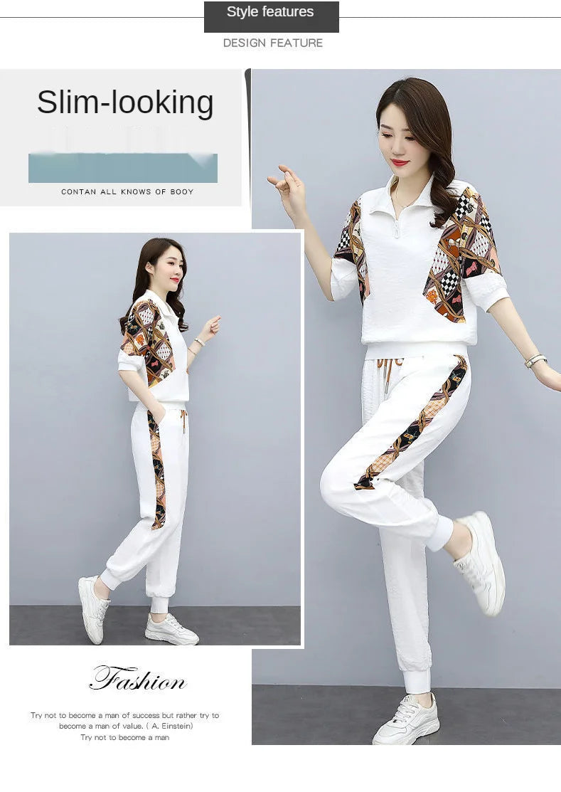 Women's Fashion Pencil Pant Suit New Summer Leisure Clothing Foreign Style Crop Top Two Piece Set Women Leggings Tracksuit