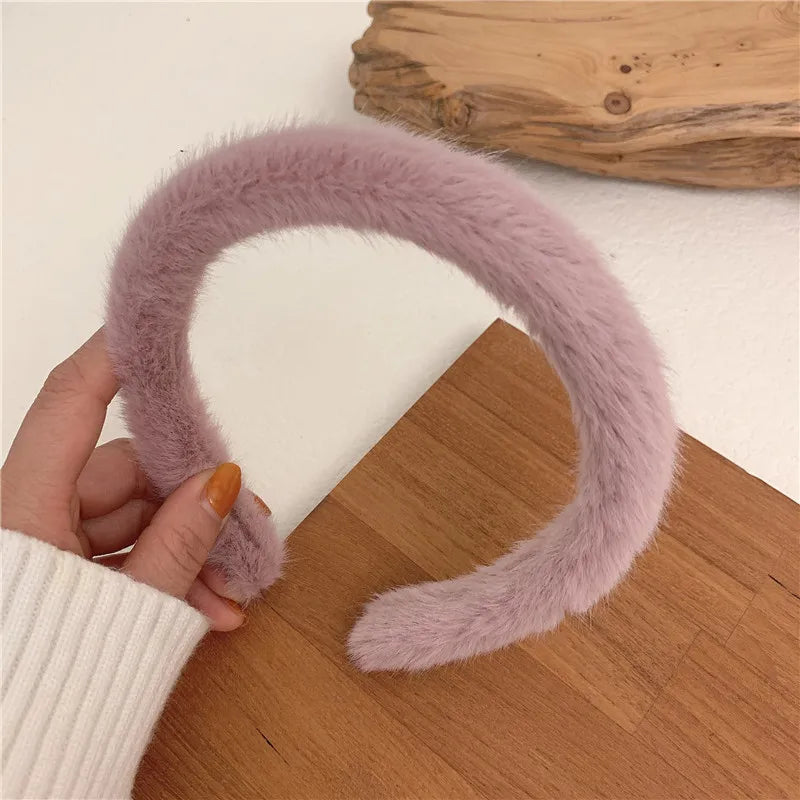 Warm Imitate Rabbit fur Headband For Women Thicken Plush Wide Hair Hoop Sweet Hair Bands For Girls Bezel New Hair Accessories