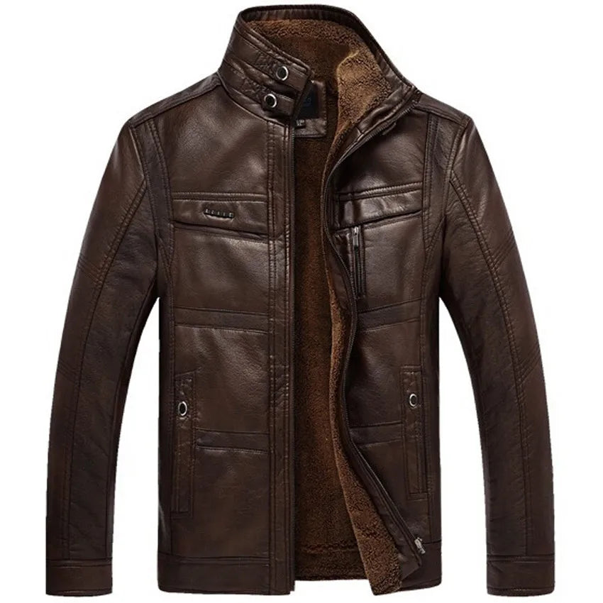 Men’s PU Leather Fur-Lined Jacket