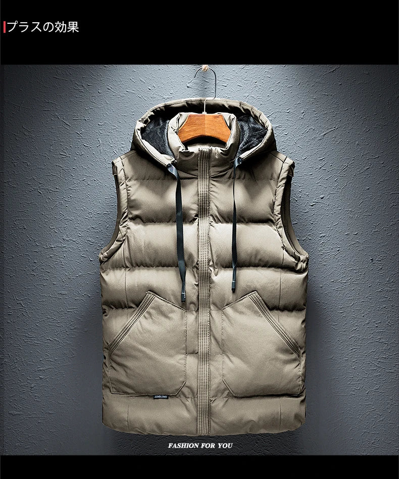 Winter Hooded Vests Male Vest Coats Men Stand Collar Thicken Waistcoats Clothing Mens Jacket Sleeveless Vest M-6XL Travel Vest