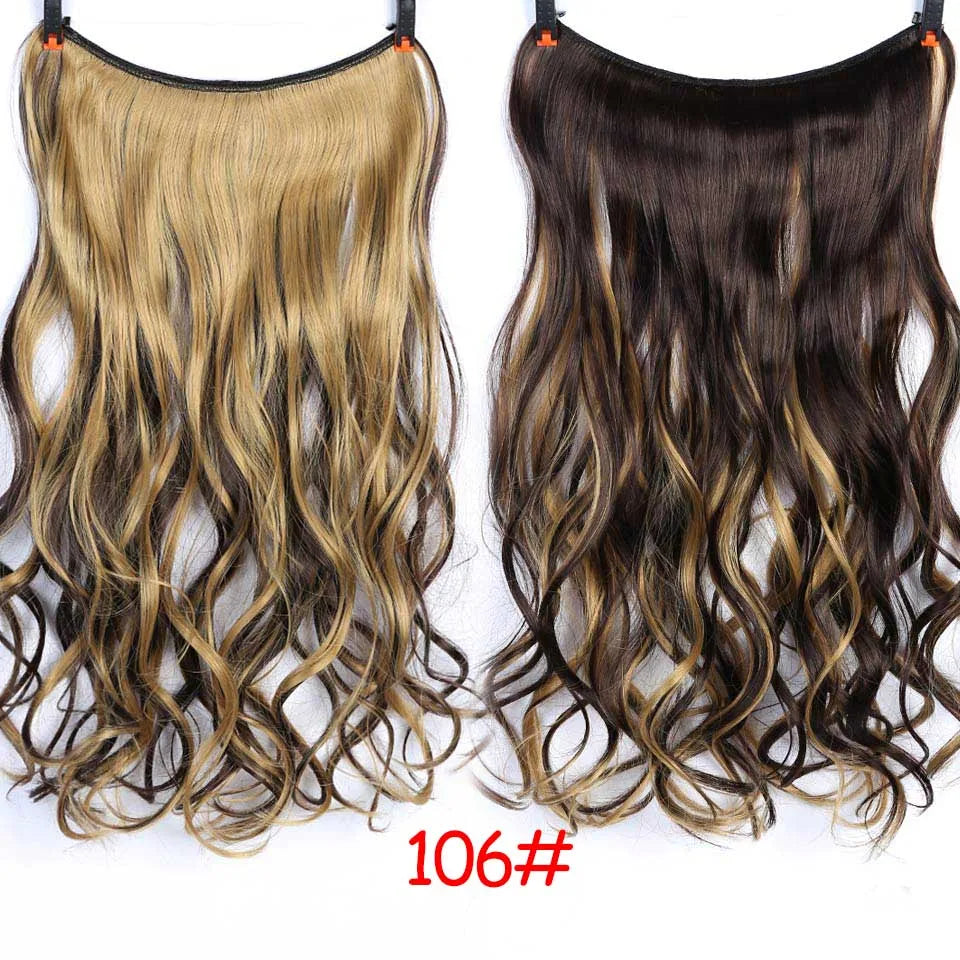 Allaosify Synthetic Hair Extension 24 Inch Curly Natural Black Red Brown Blonde Hairpieces With Fish Line Wavy False Hair Piece