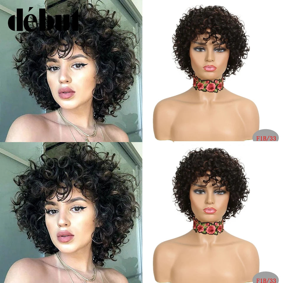 Pelucas baratas de cabello humano rojo para mujeres negras, Pelucas rizadas cortas Bob brasileñas Ombre marrones 99J, Pelucas Remy de cabello humano hechas a máquina