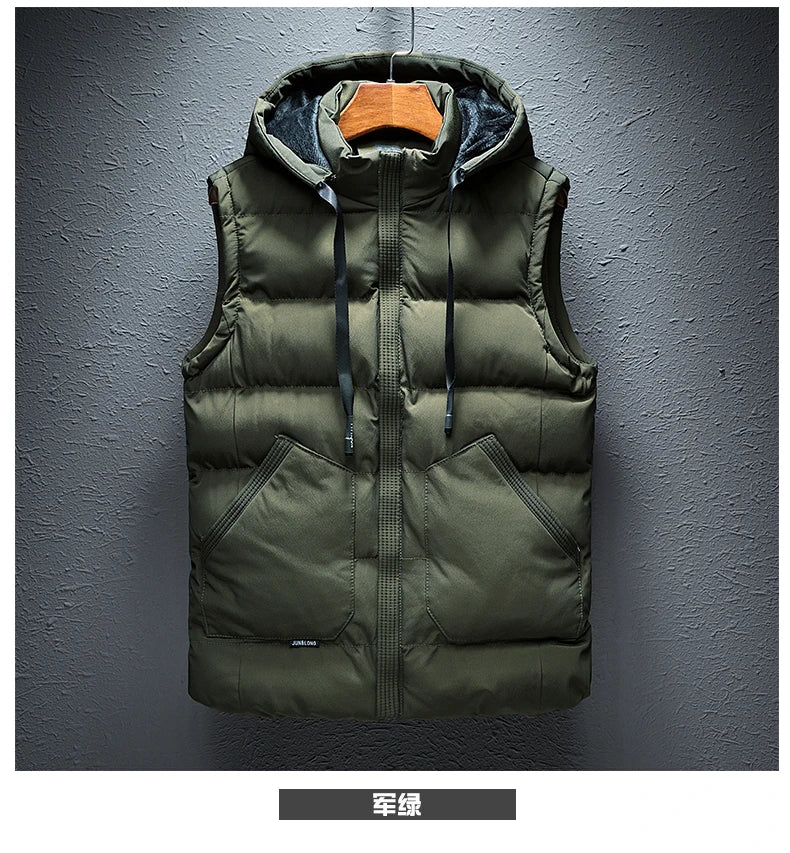 Winter Hooded Vests Male Vest Coats Men Stand Collar Thicken Waistcoats Clothing Mens Jacket Sleeveless Vest M-6XL Travel Vest