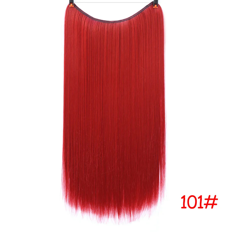 Allaosify Synthetic Hair Extension 24 Inch Curly Natural Black Red Brown Blonde Hairpieces With Fish Line Wavy False Hair Piece
