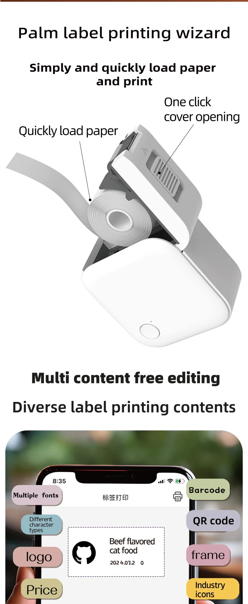 Mini Portable Label Printer Label Maker Machine Small Label Maker Pocket Sticker PrinterFor Home/Office Similar to D110/D11