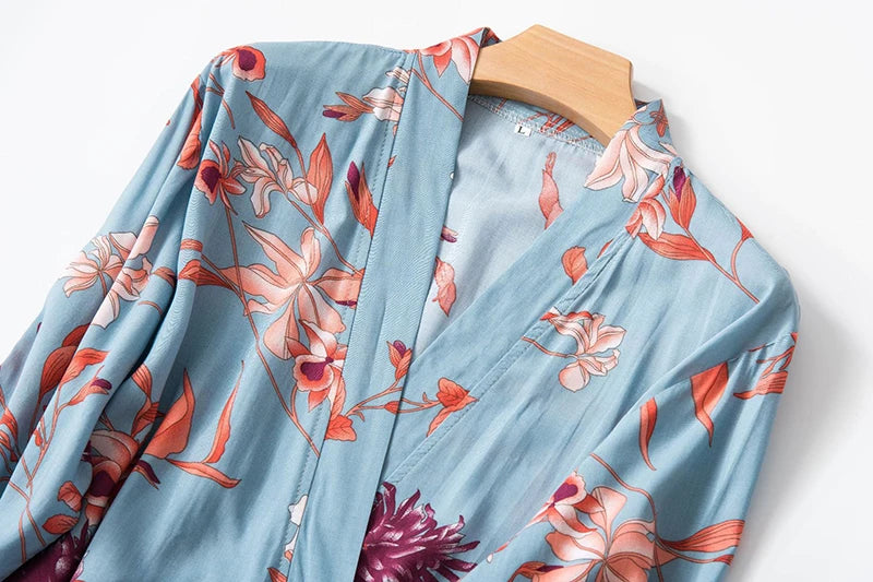 Women Sexy Pajama Sleepwear Sets Floral Printed Pyjama Femme Robe for Ladies Home Suit Spring Summer Nightwear Pijama 3 Pieces