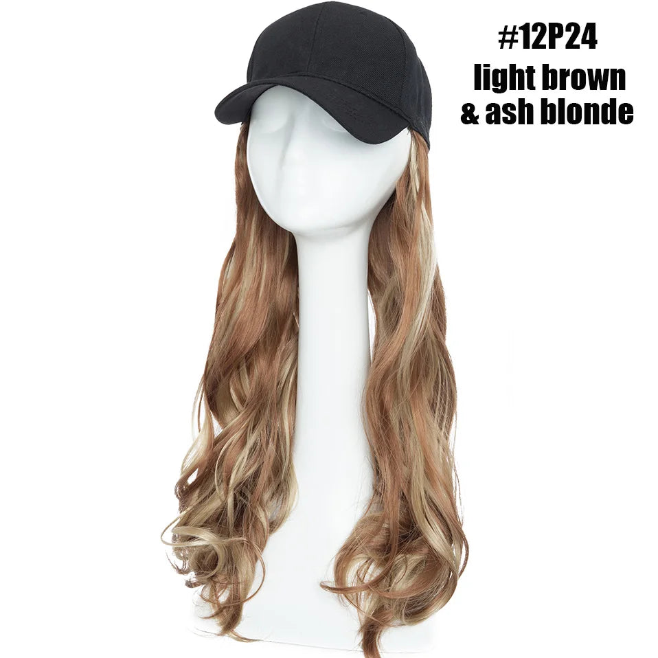 BENEHAIR Synthetic Baseball Cap With Hair Long Wavy Fake Hair Hat Wig Hair Extensions Hat With Hair Natural Hairpiece For Women