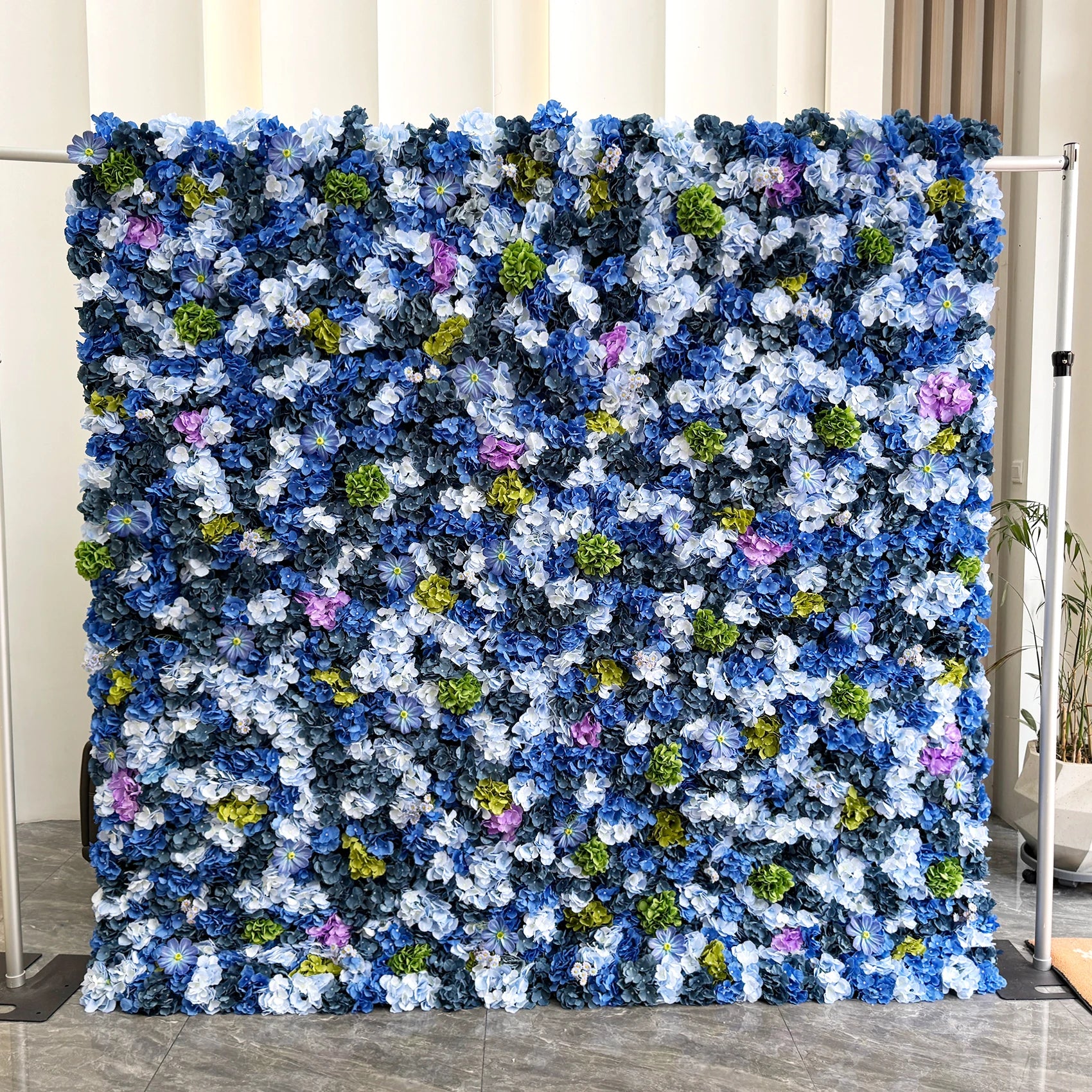 8*8 Lilac Blue Floral Wall Backdrop Panel Arrangement 3D Roll up Artifical Silk Rose Flower Wall for Home Wedding Party Decor