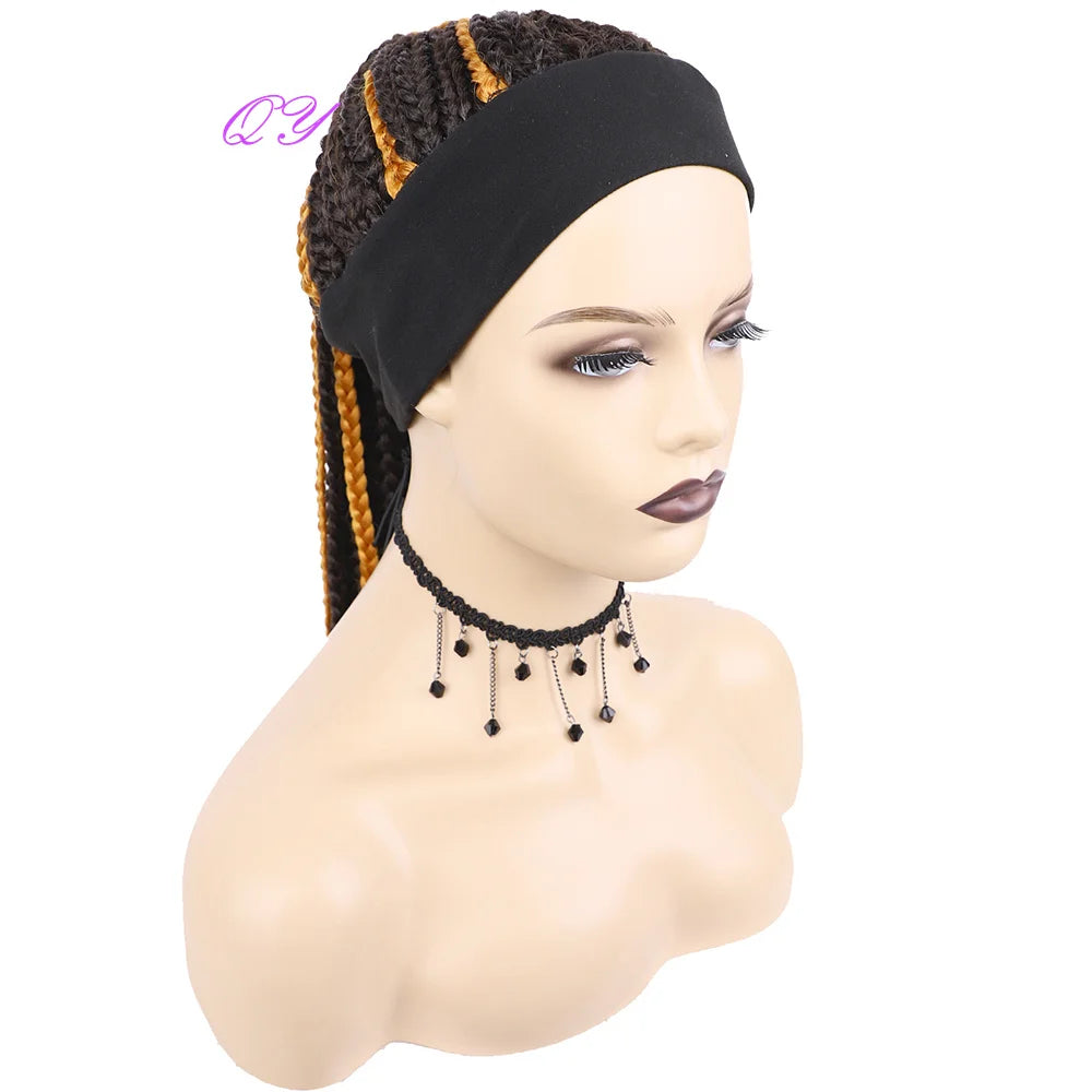 Synthetic Women's Headband Braid Wigs  Black Soft African Long Plait Wig For Women Horsetail Dreadlock Mechanism Full Wig