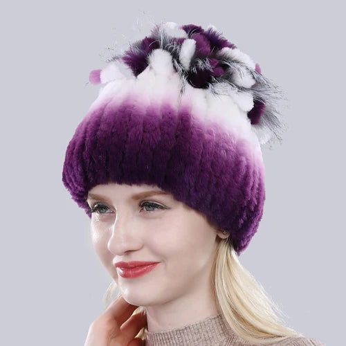 Hot Sale Russia Winter Quality Real Fur Hat Natural Warm Rex Rabbit Fur Cap Lady Warm Knitted 100% Genuine Rex Rabbit Fur Hats