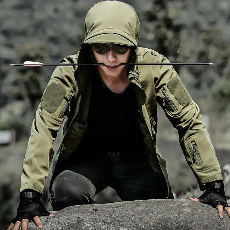 Men's Autumn Winter SoftShell Fleece Waterproof Jackets Male Hood Coats Fishing Hiking Camping Climbing Skiing Pants Trousers