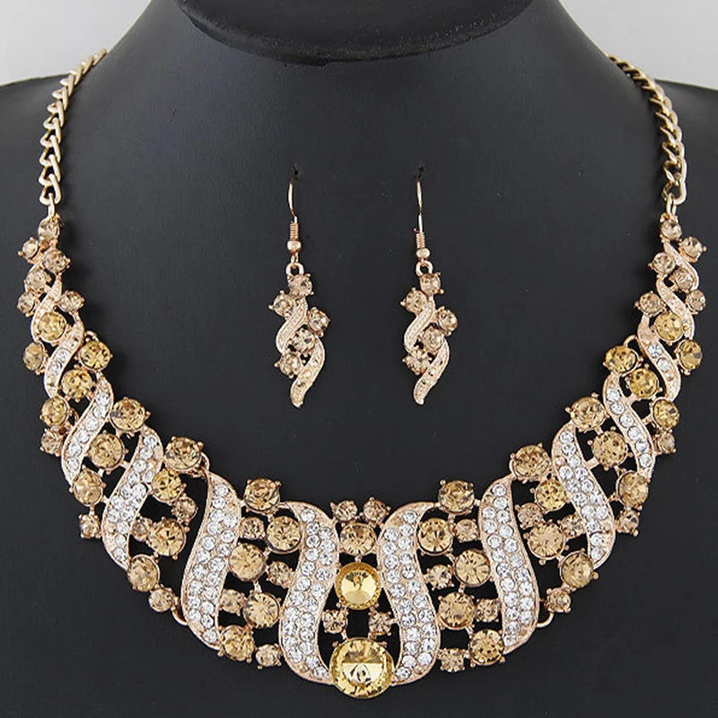 Romantic 6 pieces/set wedding jewelry set shiny crystal bridal jewelry set ladies necklace earrings wholesale gift party