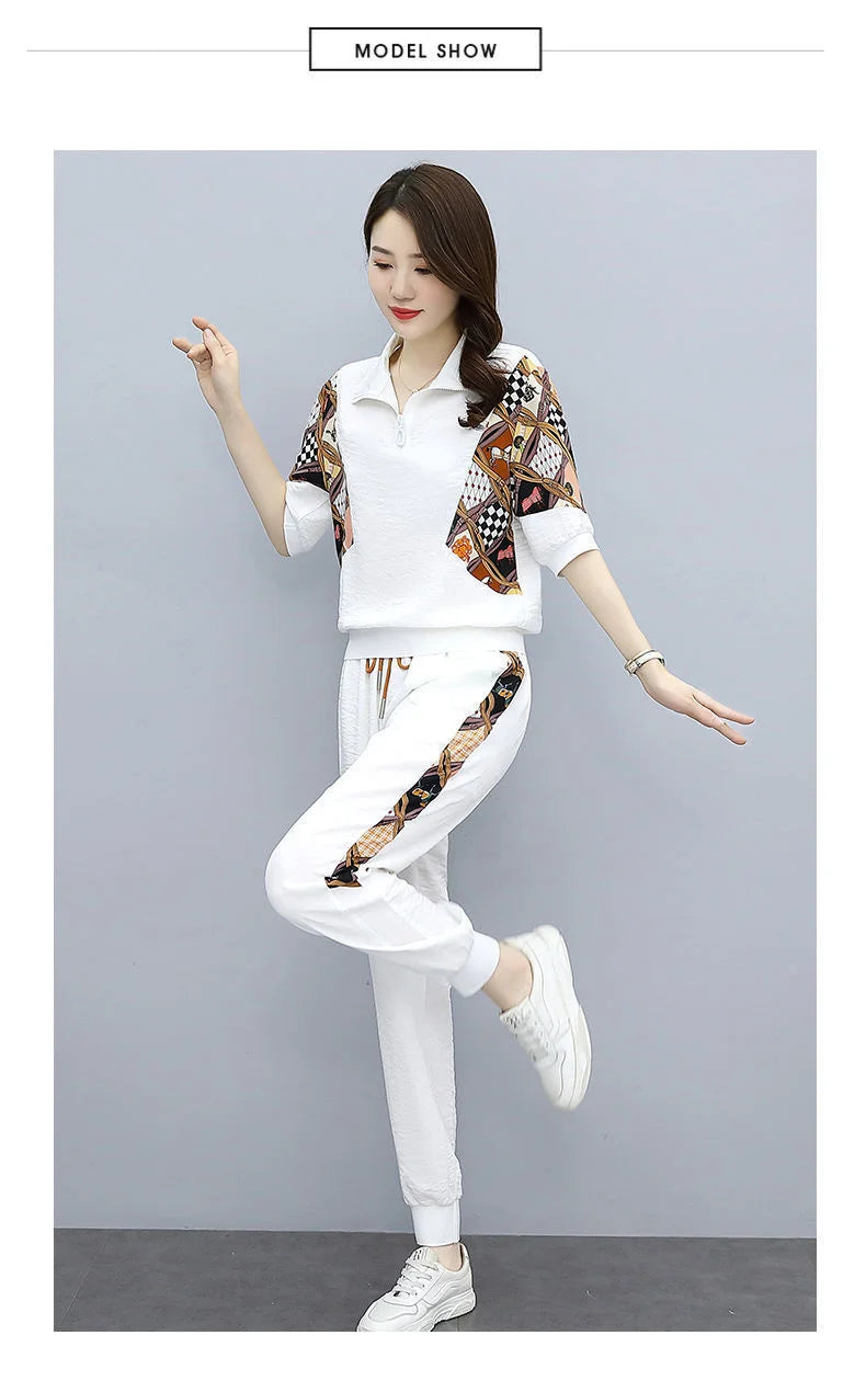Women's Fashion Pencil Pant Suit New Summer Leisure Clothing Foreign Style Crop Top Two Piece Set Women Leggings Tracksuit