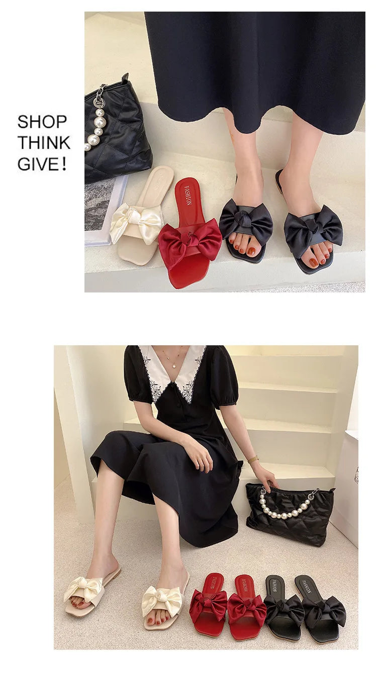 Women's Slippers  Platform Shoes Sandals Female Sexy Bow  Flat Slippers for Ladies Beach Vacation Women Summer Flip-flops