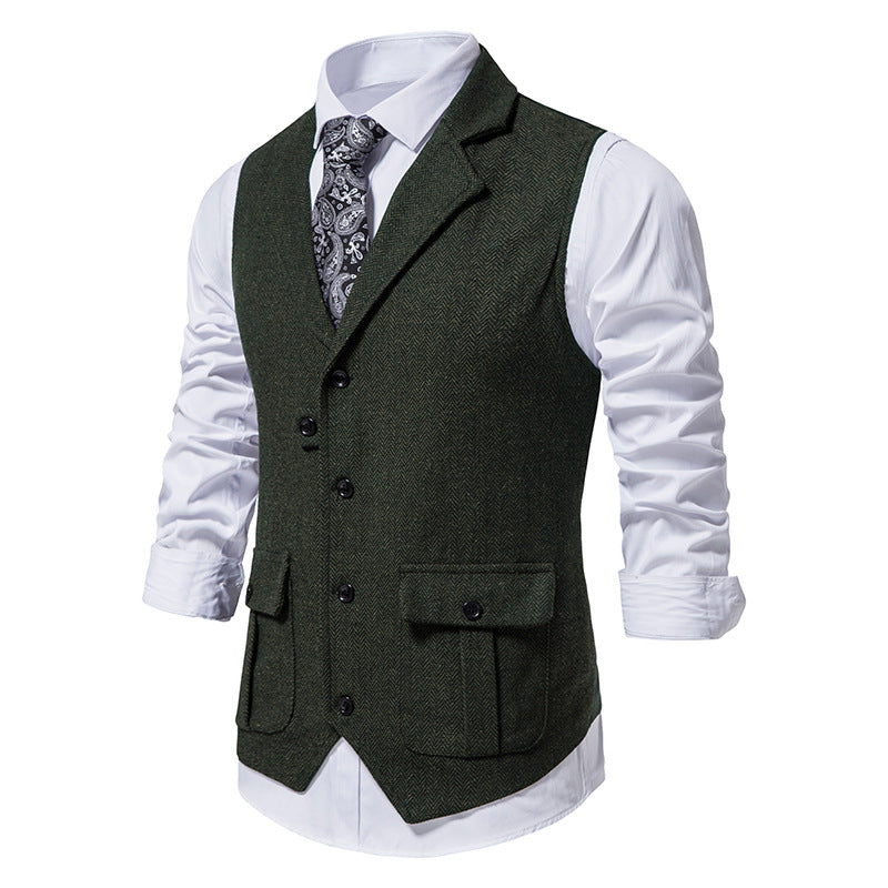 Men Suit Vest Herringbone Fabric Waistcoat Business Wedding Casual Turndown  Collar Men's Dress Blazer Vests Formal Party V07
