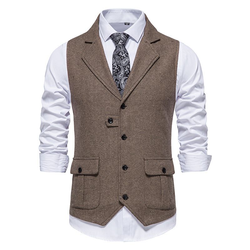 Men Suit Vest Herringbone Fabric Waistcoat Business Wedding Casual Turndown  Collar Men's Dress Blazer Vests Formal Party V07