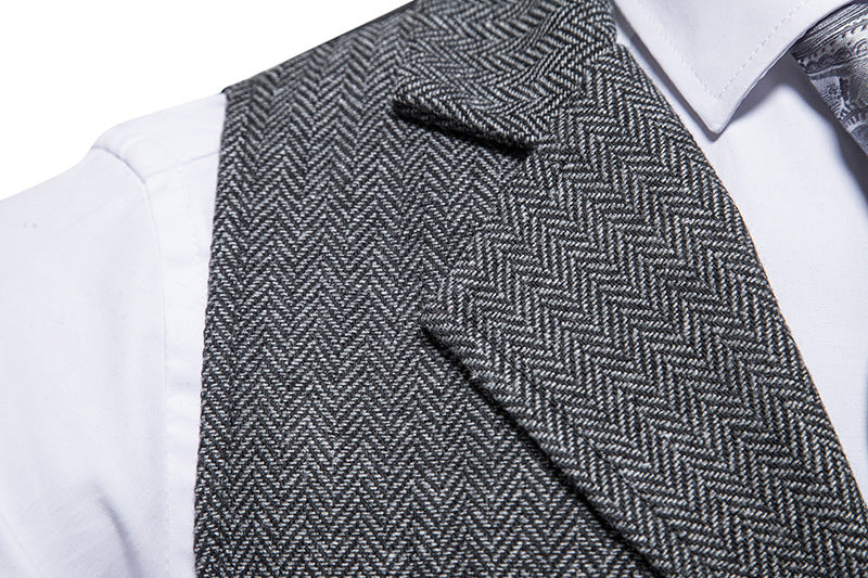 Men Suit Vest Herringbone Fabric Waistcoat Business Wedding Casual Turndown  Collar Men's Dress Blazer Vests Formal Party V07