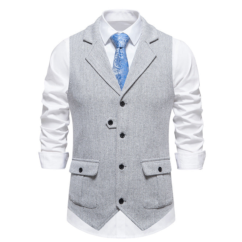 Men Suit Vest Herringbone Fabric Waistcoat Business Wedding Casual Turndown  Collar Men's Dress Blazer Vests Formal Party V07