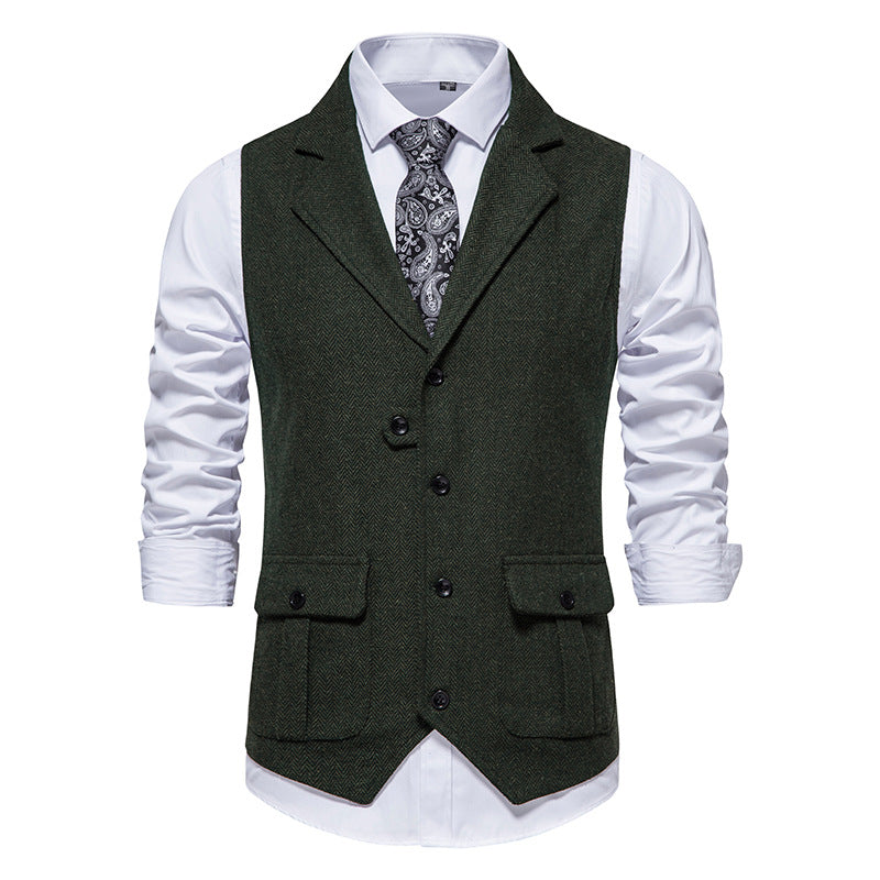 Men Suit Vest Herringbone Fabric Waistcoat Business Wedding Casual Turndown  Collar Men's Dress Blazer Vests Formal Party V07