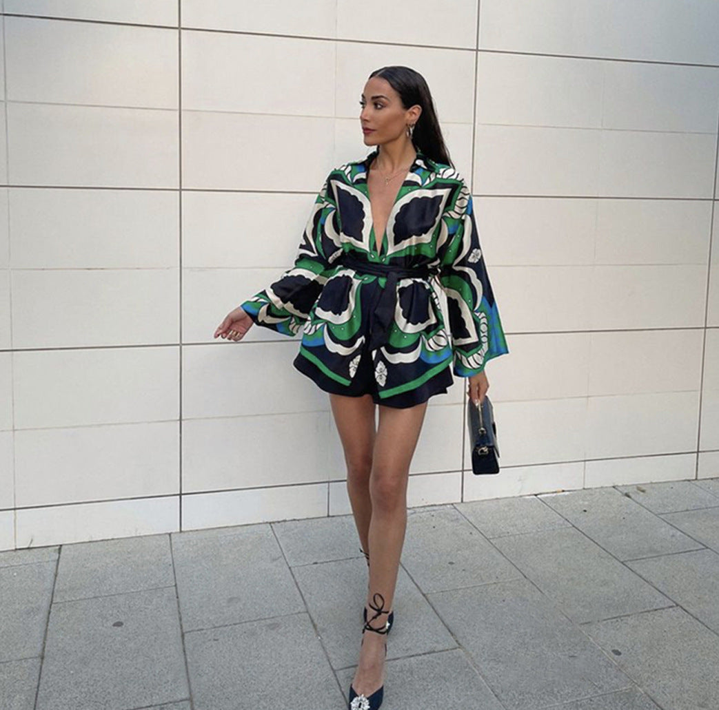 Women's Print Pajamas Set Summer Spring 3 Pieces Ladies Loose Sleepwear Kimono Streetwear V Neck Pijama Suit For Female 2024