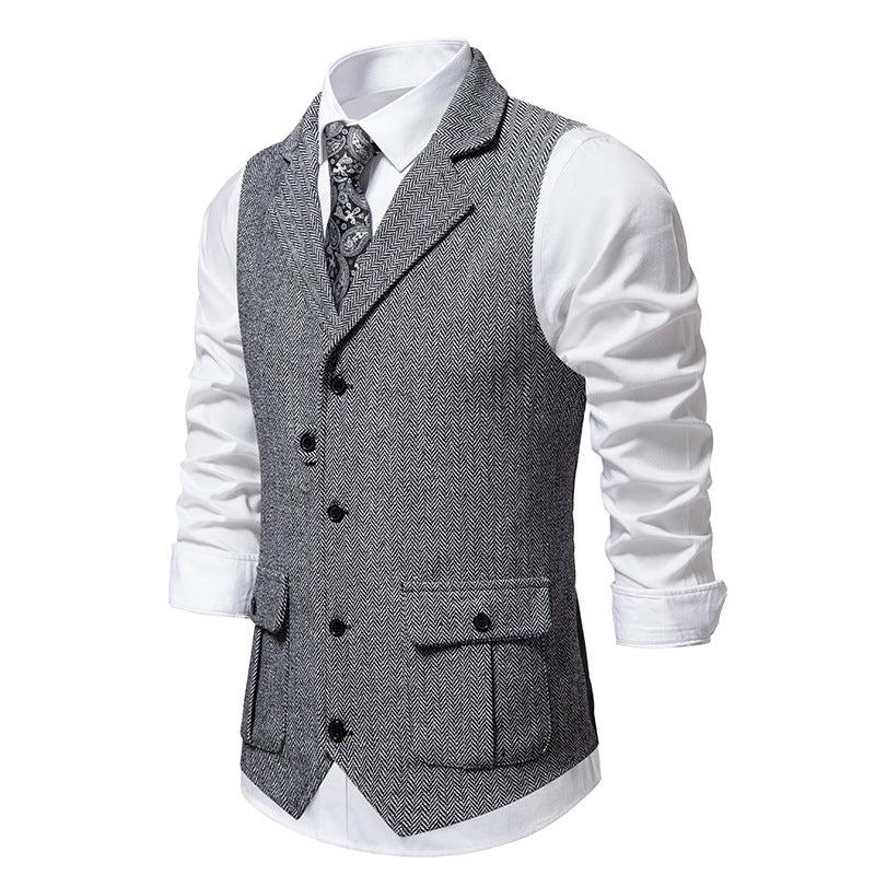 Men Suit Vest Herringbone Fabric Waistcoat Business Wedding Casual Turndown  Collar Men's Dress Blazer Vests Formal Party V07