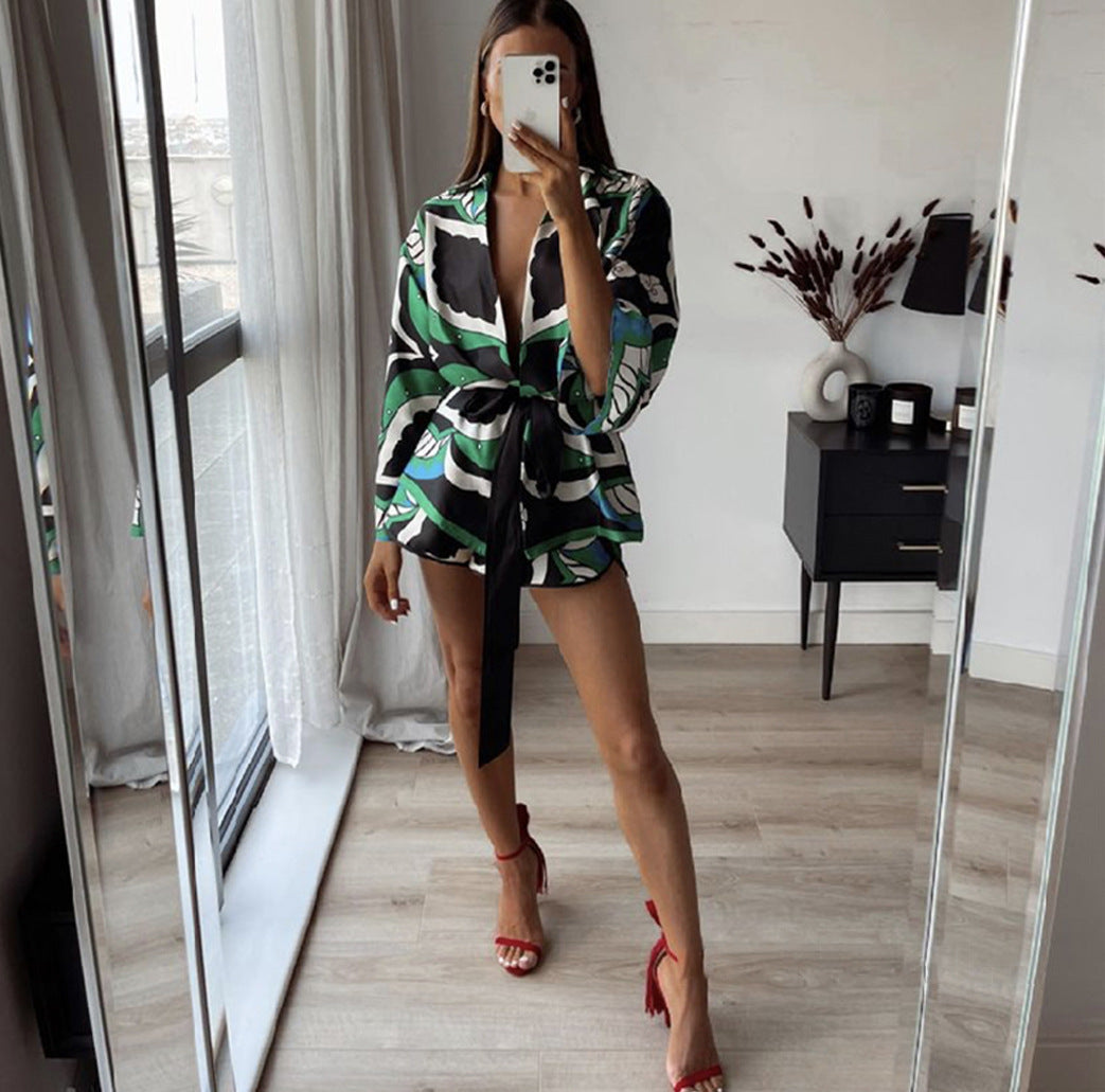 Women's Print Pajamas Set Summer Spring 3 Pieces Ladies Loose Sleepwear Kimono Streetwear V Neck Pijama Suit For Female 2024