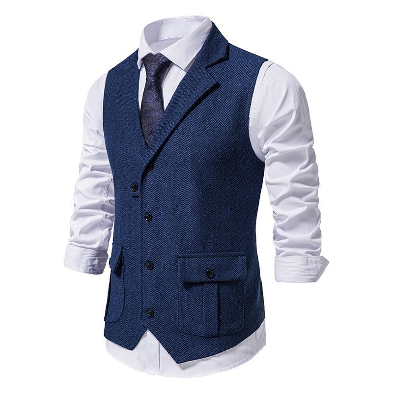 Men Suit Vest Herringbone Fabric Waistcoat Business Wedding Casual Turndown  Collar Men's Dress Blazer Vests Formal Party V07