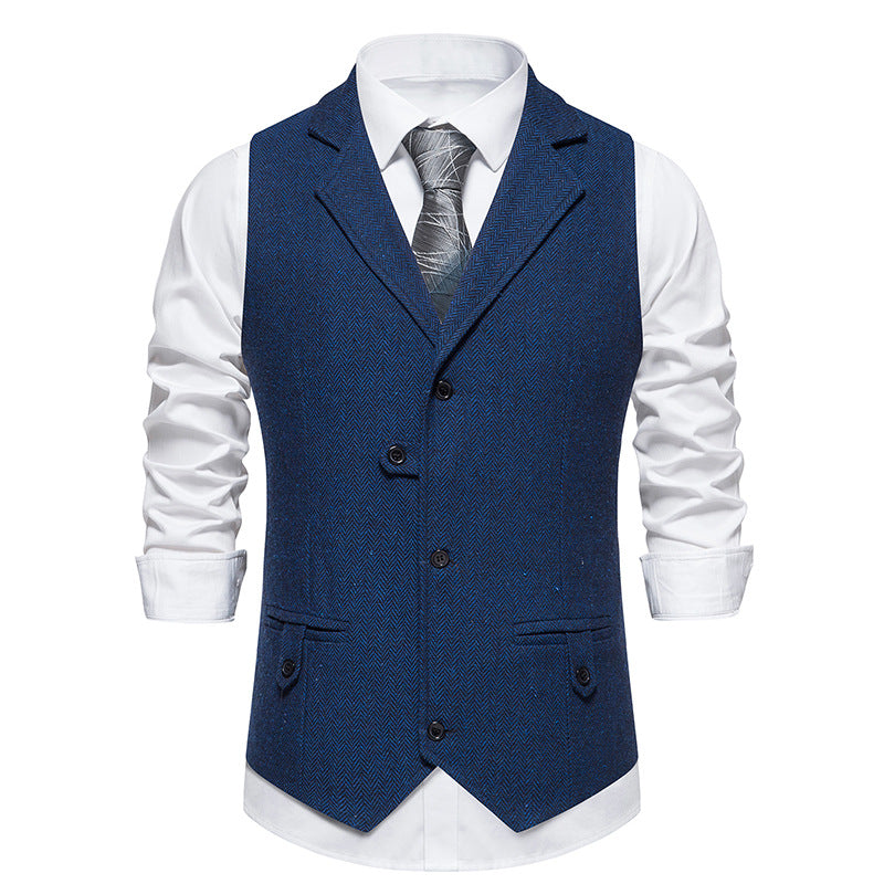Men Suit Vest Herringbone Fabric Waistcoat Business Wedding Casual Turndown  Collar Men's Dress Blazer Vests Formal Party V07