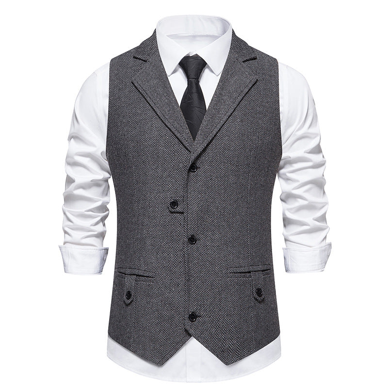 Men Suit Vest Herringbone Fabric Waistcoat Business Wedding Casual Turndown  Collar Men's Dress Blazer Vests Formal Party V07