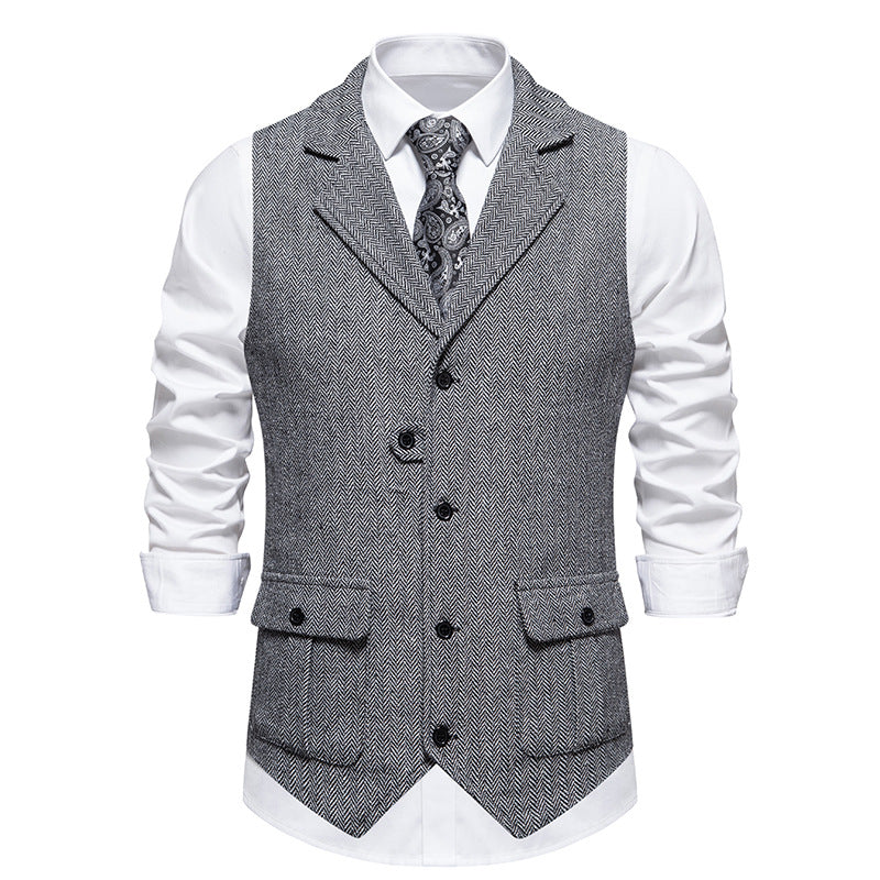 Men Suit Vest Herringbone Fabric Waistcoat Business Wedding Casual Turndown  Collar Men's Dress Blazer Vests Formal Party V07