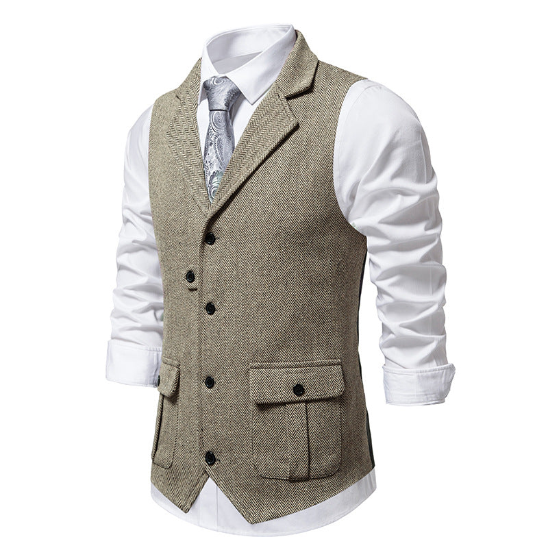 Men Suit Vest Herringbone Fabric Waistcoat Business Wedding Casual Turndown  Collar Men's Dress Blazer Vests Formal Party V07