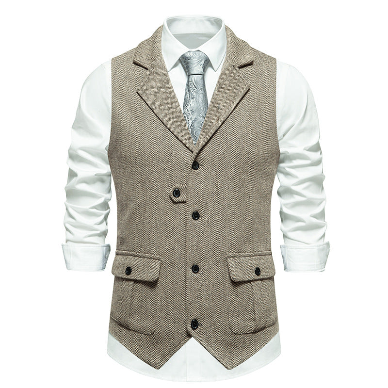 Men Suit Vest Herringbone Fabric Waistcoat Business Wedding Casual Turndown  Collar Men's Dress Blazer Vests Formal Party V07