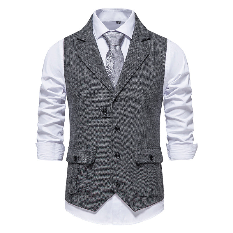 Men Suit Vest Herringbone Fabric Waistcoat Business Wedding Casual Turndown  Collar Men's Dress Blazer Vests Formal Party V07