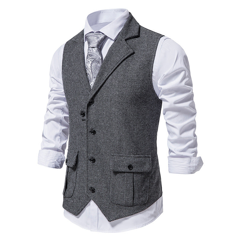 Men Suit Vest Herringbone Fabric Waistcoat Business Wedding Casual Turndown  Collar Men's Dress Blazer Vests Formal Party V07
