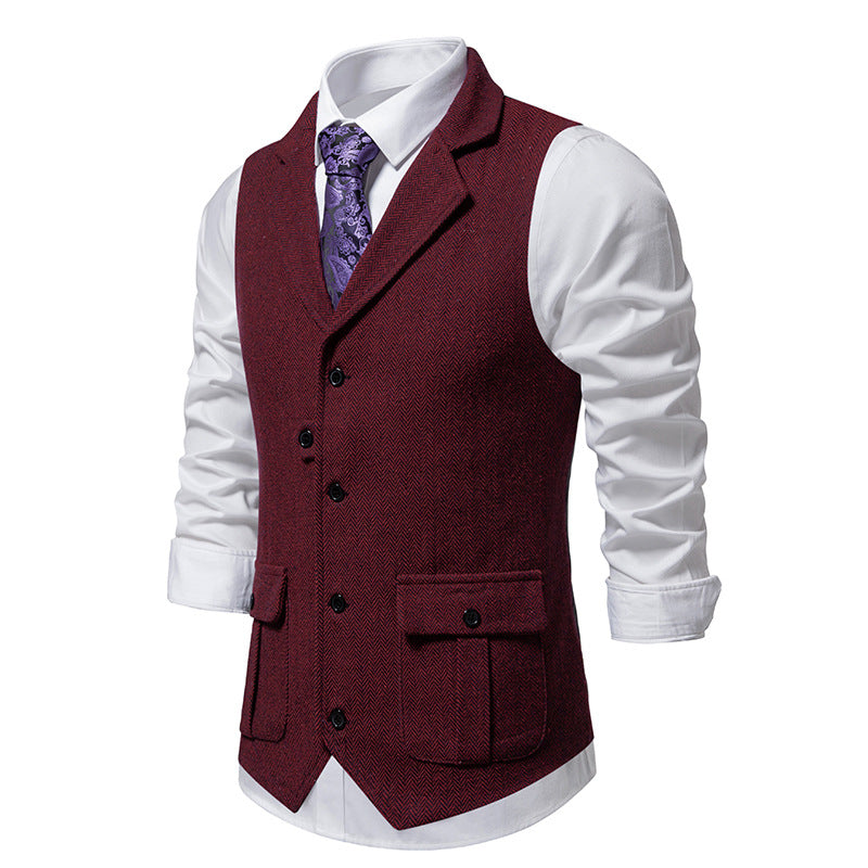 Men Suit Vest Herringbone Fabric Waistcoat Business Wedding Casual Turndown  Collar Men's Dress Blazer Vests Formal Party V07