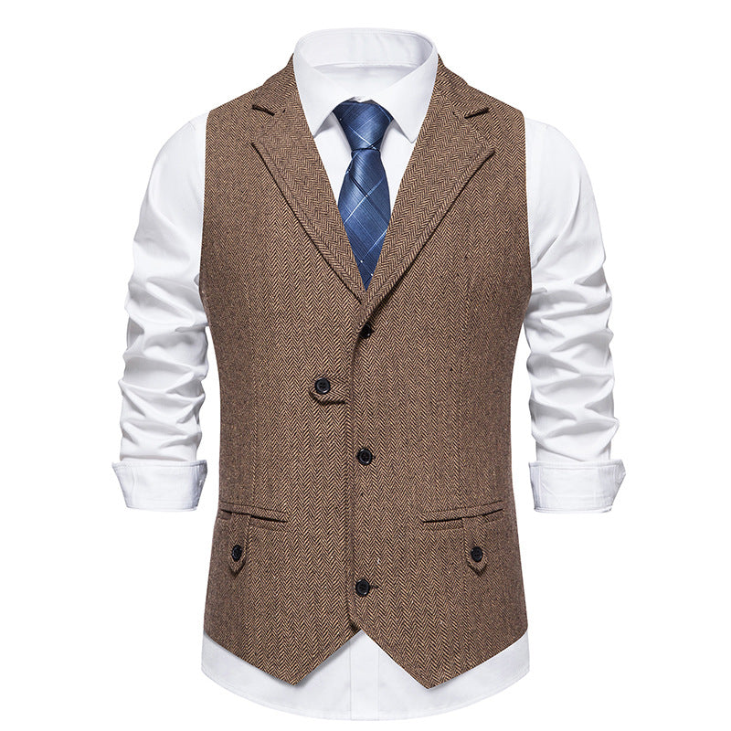 Men Suit Vest Herringbone Fabric Waistcoat Business Wedding Casual Turndown  Collar Men's Dress Blazer Vests Formal Party V07