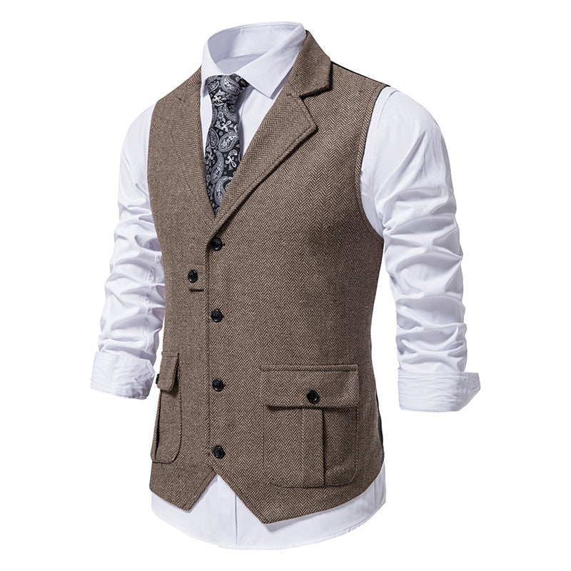 Men Suit Vest Herringbone Fabric Waistcoat Business Wedding Casual Turndown  Collar Men's Dress Blazer Vests Formal Party V07