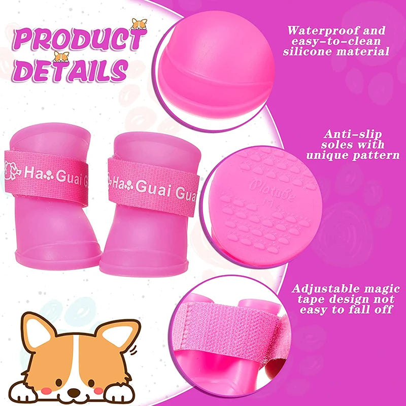 Pet Dog Rainshoes Waterproof Silicone Dog Shoes Anti-skid Boots For Small Medium Large Dogs Cats Rainy Days Appear Pet Supplies