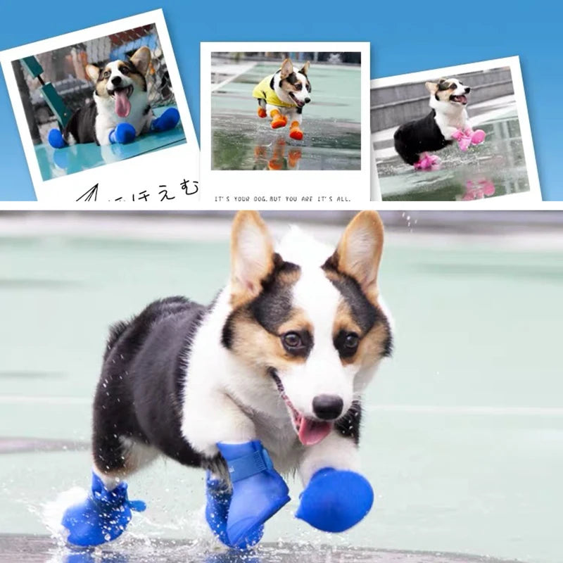 Pet Dog Rainshoes Waterproof Silicone Dog Shoes Anti-skid Boots For Small Medium Large Dogs Cats Rainy Days Appear Pet Supplies