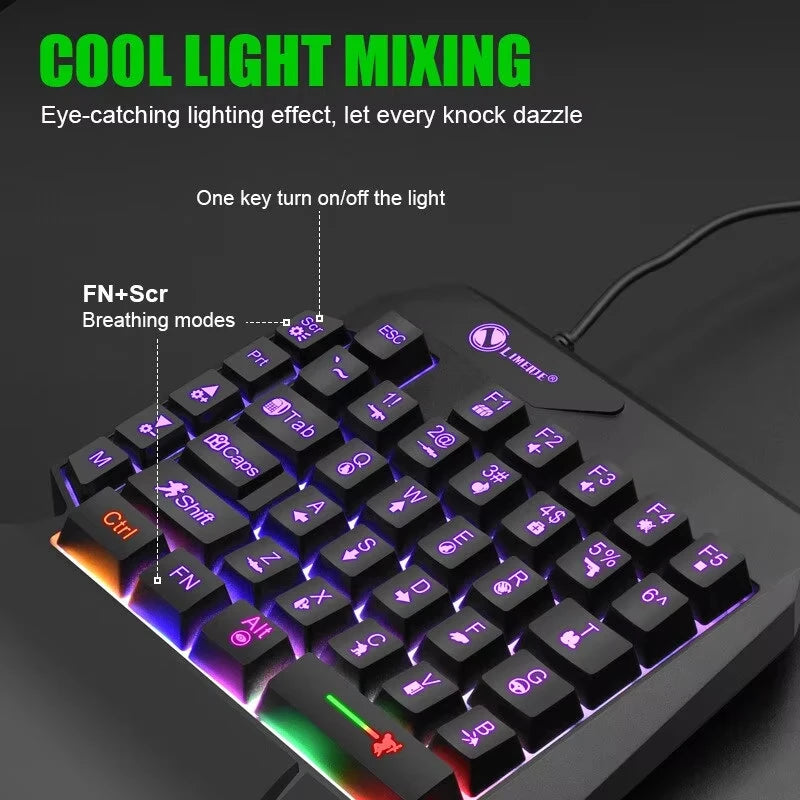 Teclado gaming de una mano y 35 teclas, mini teclado USB ultradelgado con retroiluminación para ordenador portátil, de sobremesa y smartphone